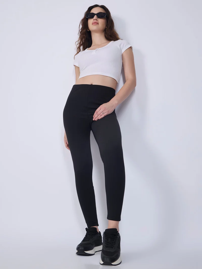 Outzidr  Black Basic Solid Leggings for Women | Best Price UAE